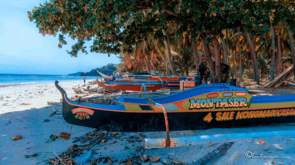 line of small boats for sale in in colagsing beach resort santa maria davao occidental philippines