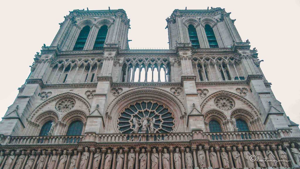 front view of the top of the notre dame cathedral